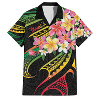 Kiribati Red Jasmine Mango Family Matching Long Sleeve Bodycon Dress and Hawaiian Shirt Reggae Polynesian Art Vibe