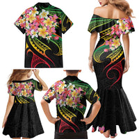 Kiribati Red Jasmine Mango Family Matching Mermaid Dress and Hawaiian Shirt Reggae Polynesian Art Vibe