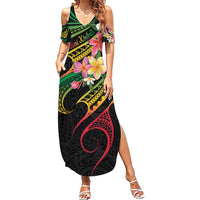 Kiribati Red Jasmine Mango Family Matching Summer Maxi Dress and Hawaiian Shirt Reggae Polynesian Art Vibe