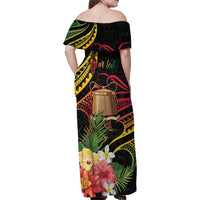 Personalised Tokelau Tropical Flowers Family Matching Off Shoulder Maxi Dress and Hawaiian Shirt Reggae Polynesian Art Vibe