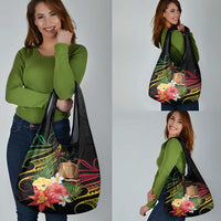 Personalised Tokelau Tropical Flowers Grocery Bag Reggae Polynesian Art Vibe