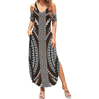 Brown Tongan Polynesian Tribal Family Matching Summer Maxi Dress and Hawaiian Shirt - Polynesian Pride