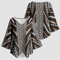 Brown Tongan Polynesian Tribal Kimono Sleeve Blouse - Polynesian Pride