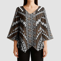 Brown Tongan Polynesian Tribal Kimono Sleeve Blouse - Polynesian Pride