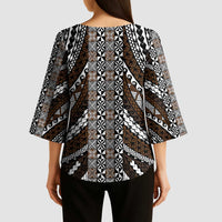 Brown Tongan Polynesian Tribal Kimono Sleeve Blouse - Polynesian Pride