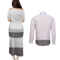 Light Gray Tongan Polynesian Tribal Couples Matching Puletasi and Long Sleeve Button Shirt - Polynesian Pride