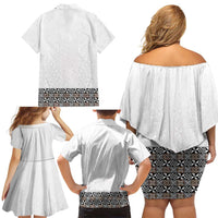 Light Gray Tongan Polynesian Tribal Family Matching Off Shoulder Short Dress and Hawaiian Shirt - Polynesian Pride