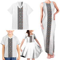 Light Gray Tongan Polynesian Tribal Family Matching Tank Maxi Dress and Hawaiian Shirt - Polynesian Pride