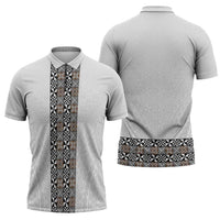Light Gray Tongan Polynesian Tribal Zipper Polo Shirt - Polynesian Pride