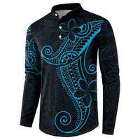Black Blue Polynesian Tribal Button Sweatshirt LT9 - Polynesian Pride