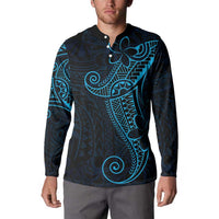 Black Blue Polynesian Tribal Button Sweatshirt LT9 - Polynesian Pride