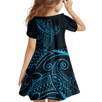 Black Blue Polynesian Tribal Family Matching Off Shoulder Maxi Dress and Hawaiian Shirt - Polynesian Pride