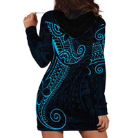 Black Blue Polynesian Tribal Hoodie Dress - Polynesian Pride