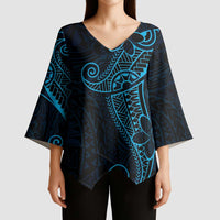 Black Blue Polynesian Tribal Kimono Sleeve Blouse - Polynesian Pride