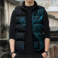 Black Blue Polynesian Tribal Sleeveless Puffer Jacket - Polynesian Pride