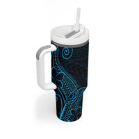 Black Blue Polynesian Tribal Tumbler With Handle - Polynesian Pride