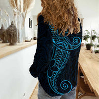Black Blue Polynesian Tribal Women Casual Shirt LT9 - Polynesian Pride