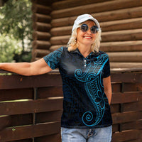 Black Blue Polynesian Tribal Women Polo Shirt - Polynesian Pride