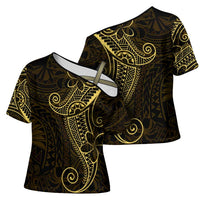 Black Gold Polynesian Tribal Cross Shoulder Shirt - Polynesian Pride