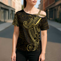 Black Gold Polynesian Tribal Cross Shoulder Shirt - Polynesian Pride