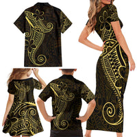 Black Gold Polynesian Tribal Family Matching Short Sleeve Bodycon Dress and Hawaiian Shirt LT9 - Polynesian Pride