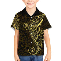 Black Gold Polynesian Tribal Family Matching Short Sleeve Bodycon Dress and Hawaiian Shirt LT9 Son's Shirt Gold - Polynesian Pride