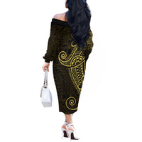 Black Gold Polynesian Tribal Off The Shoulder Long Sleeve Dress - Polynesian Pride