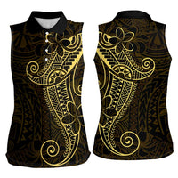 Black Gold Polynesian Tribal Women Sleeveless Polo Shirt - Polynesian Pride
