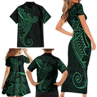 Black Green Polynesian Tribal Family Matching Short Sleeve Bodycon Dress and Hawaiian Shirt LT9 - Polynesian Pride