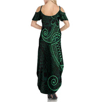Black Green Polynesian Tribal Family Matching Summer Maxi Dress and Hawaiian Shirt - Polynesian Pride