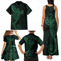 Black Green Polynesian Tribal Family Matching Tank Maxi Dress and Hawaiian Shirt - Polynesian Pride