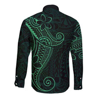 Black Green Polynesian Tribal Long Sleeve Button Shirt - Polynesian Pride