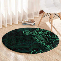Black Green Polynesian Tribal Round Carpet - Polynesian Pride