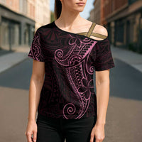 Black Pink Polynesian Tribal Cross Shoulder Shirt - Polynesian Pride