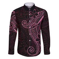 Black Pink Polynesian Tribal Family Matching Long Sleeve Bodycon Dress and Hawaiian Shirt LT9 Dad's Shirt - Long Sleeve Pink - Polynesian Pride