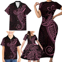 Black Pink Polynesian Tribal Family Matching Short Sleeve Bodycon Dress and Hawaiian Shirt LT9 - Polynesian Pride