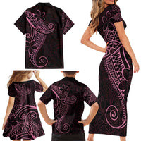 Black Pink Polynesian Tribal Family Matching Short Sleeve Bodycon Dress and Hawaiian Shirt LT9 - Polynesian Pride