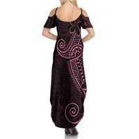 Black Pink Polynesian Tribal Family Matching Summer Maxi Dress and Hawaiian Shirt - Polynesian Pride