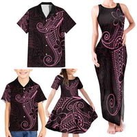 Black Pink Polynesian Tribal Family Matching Tank Maxi Dress and Hawaiian Shirt - Polynesian Pride