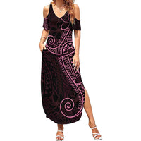 Black Pink Polynesian Tribal Summer Maxi Dress - Polynesian Pride