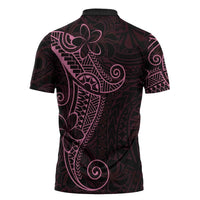 Black Pink Polynesian Tribal Zipper Polo Shirt - Polynesian Pride