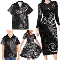 Black White Polynesian Tribal Family Matching Long Sleeve Bodycon Dress and Hawaiian Shirt - Polynesian Pride