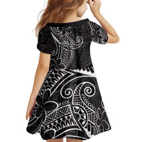 Black White Polynesian Tribal Family Matching Off Shoulder Short Dress and Hawaiian Shirt - Polynesian Pride