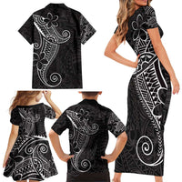 Black White Polynesian Tribal Family Matching Short Sleeve Bodycon Dress and Hawaiian Shirt LT9 - Polynesian Pride