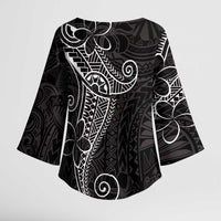 Black White Polynesian Tribal Kimono Sleeve Blouse - Polynesian Pride