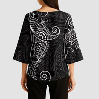 Black White Polynesian Tribal Kimono Sleeve Blouse - Polynesian Pride