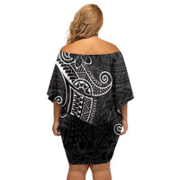 Black White Polynesian Tribal Off Shoulder Short Dress - Polynesian Pride