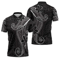 Black White Polynesian Tribal Zipper Polo Shirt - Polynesian Pride