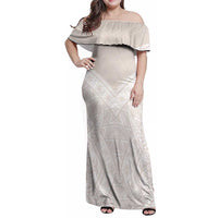 Lotu Tamaiti Tongan Polynesian Art Pattern Family Matching Off Shoulder Maxi Dress and Hawaiian Shirt Traditional Tribal Motifs LT9 Mom's Dress White - Polynesian Pride