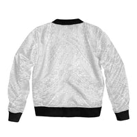 Lotu Tamaiti White Tongan Ngatu Bomber Jacket Polynesian Tribal Fonulei Pattern - Polynesian Pride